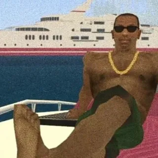 👍 CJ Grand Theft Auto: San Andreas CJ, Grand Theft Auto, San Andreas, jeu vidéo, personnage, yacht, lunettes de soleil whatsapp sticker