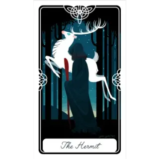 🧞‍♂️ The Hermit tarot card, hermit, deer, spiritual, illustration telegram sticker