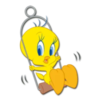 🐥 Tweety Bird Looney Tunes Tweety, bird, cartoon, Looney Tunes, swing, yellow telegram sticker