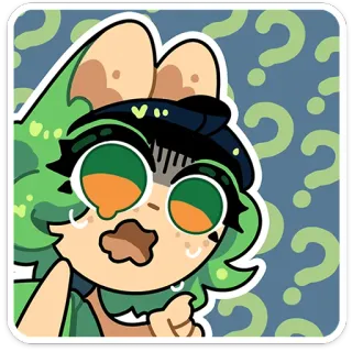 ⭐ animal, dessin animé, points d'interrogation, cheveux verts, illustration, autocollant telegram sticker