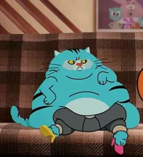 🎒 Richard Watterson The Amazing World of Gumball Cartoon, Katze, Blau, Couch, Faul, Richard Watterson, The Amazing World of Gumball whatsapp sticker