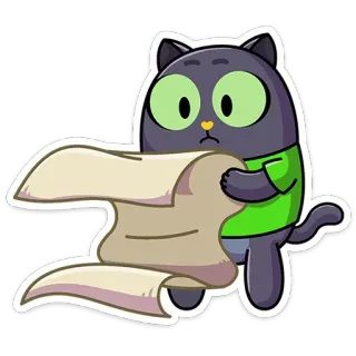 📄 แมว, ม้วนกระดาษ, รายการ, การอ่าน, การ์ตูน, สติกเกอร์, รายการตรวจสอบ telegram sticker