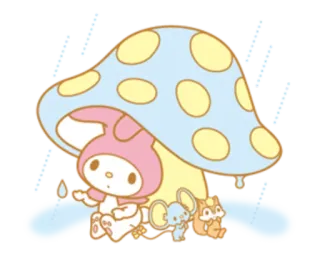 ⛱ My Melody sanrio, imut, kawaii, jamur, binatang, merah muda telegram sticker