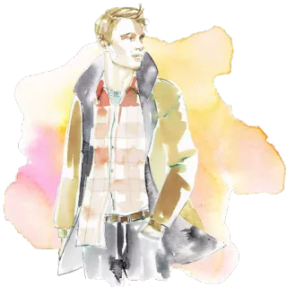 😌 homme, mode, style, portrait, aquarelle, vêtements telegram sticker