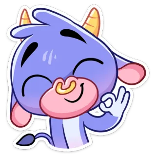👌 Dibujo animado, Animal, Vaca, Gesto OK, Sticker telegram sticker