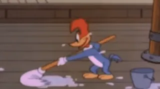 😃 Woody Woodpecker Kreskówka, Dzięcioł, Sprzątanie, Mopowanie whatsapp sticker
