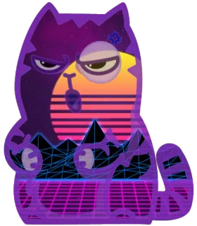 😠 кот, ретро, вейпорвейв, синтвейв, 80е, фиолетовый, закат whatsapp sticker