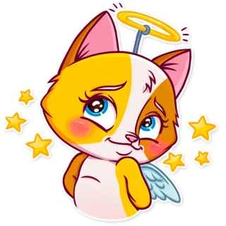 😇 gatto, angelo, carino, stelle, cartone animato, adesivo telegram sticker