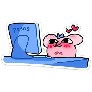 ☺ pesos เงิน, คอมพิวเตอร์, เมาส์, การ์ตูน, น่ารัก, ความรัก, การเงิน telegram sticker