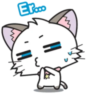 😒 Er... cat, cartoon, cute, embarrassed, sticker, animal whatsapp sticker