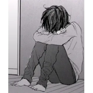 😔 triste, sentado, deprimido, anime, mangá, emocional telegram sticker