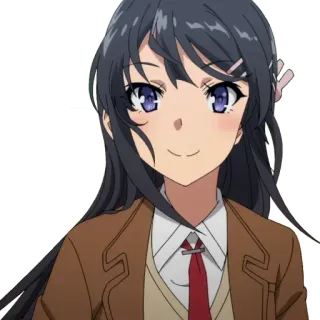 👋 Mai Sakurajima Rascal Does Not Dream of Bunny Girl Senpai anime, studentessa, carina, cartone animato, ritratto, sorriso, Sakurajima telegram sticker