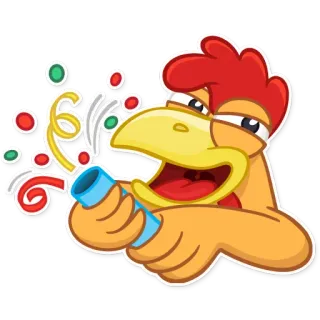 🎉 frango, festa, celebração, confetes, desenho animado whatsapp sticker