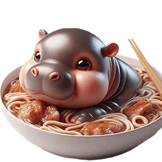 😋 hippo, animal, kawaii, cute, bowl, noodles, soup, food telegram sticker