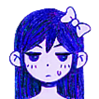 😒 Mari OMORI animé, fille, jeu vidéo, bleu, noeud telegram sticker