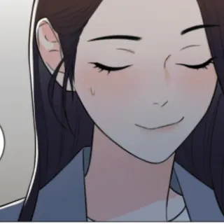 😩 femme, dessin animé, yeux fermés, sourire, fille telegram sticker