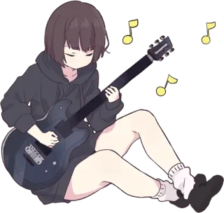 🎸 fille, guitare, musique, mignon, animé, dessin animé whatsapp sticker
