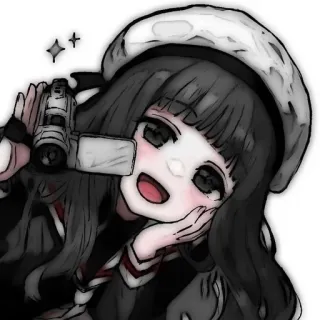❤️ Anime, Dziewczyna, Aparat, Słodkie, Beret, Brokat, Ilustracja, Kreskówka telegram sticker