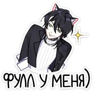😏 ФУЛЛ У МЕНЯ) 애니메이션, 고양이 귀, 고양이소년, 스티커 telegram sticker