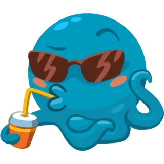 😎 문어, 만화, 선글라스, 음료, 멋진, 귀여운 telegram sticker