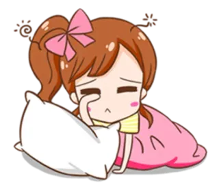 😢 triste, menina, chorando, desenho, almofada whatsapp sticker