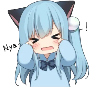 😖 Nya Anime, Katze, Mädchen, süß, weinend, blaue Haare, Miau telegram sticker