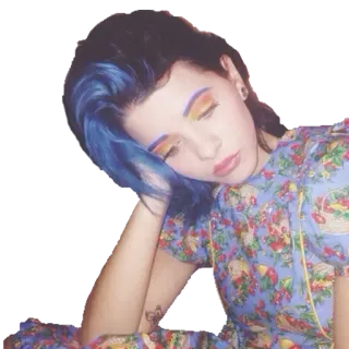 😔 mujer, retrato, colorido, moda, maquillaje, pelo azul telegram sticker