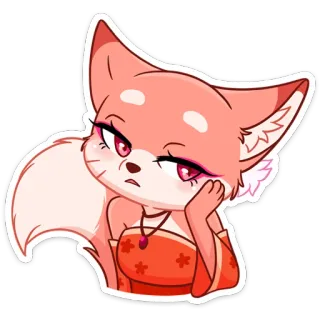 😔 лиса, аниме, каваий, милый, красный, женский telegram sticker