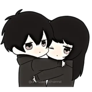 🥰 couple, hug, cute, anime, chibi whatsapp sticker