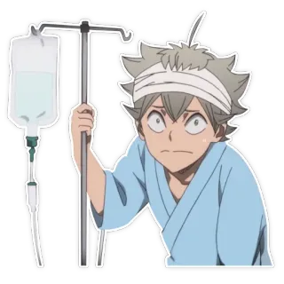 🤧 Asta Black Clover anime, bandaged, hospitalized, black clover, injury telegram sticker