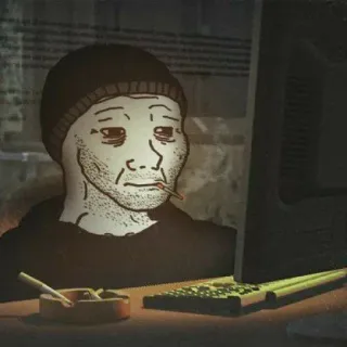 😔 밈, Wojak, 인터넷, 컴퓨터, 슬픈, 담배, 온라인 telegram sticker