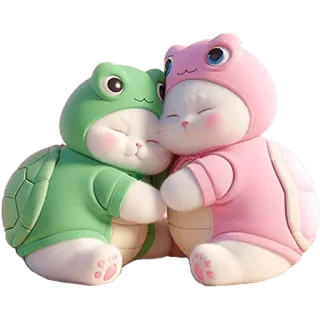 ☺️ mignon, kawaii, chat, tortue, rose, vert, animal, dessin animé whatsapp sticker