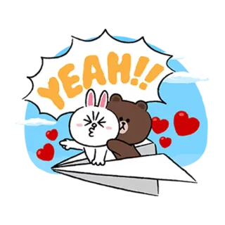 🤗 YEAH!! Dibujos animados, Lindo, Conejo, Oso, Volando, Avión de papel, Amor telegram sticker