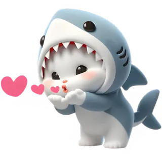 😘 mignon, requin, coeurs, animal, dessin animé telegram sticker