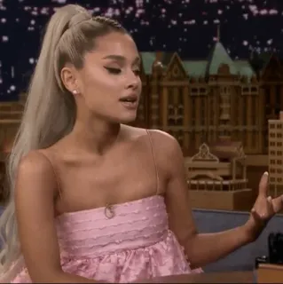 🌙 Ariana Grande pop star, singer, performer, celebrity, woman, pink dress telegram sticker