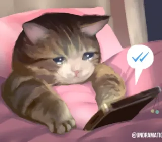 👍 @UNDRAMATIC chat, triste, pleure, téléphone, mème, art numérique whatsapp sticker