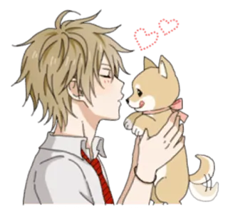 😘 Anime, Chó, Cún con, Trái tim, Hôn, Dễ thương, Phim hoạt hình telegram sticker