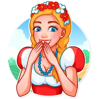 🇵🇱 Dibujo animado, Mujer, Corona de flores, Collar azul, Trenzas rubias, Sonrisa whatsapp sticker