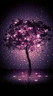🎶 arbre, nature, paysage, violet, étoiles, étincelle telegram sticker