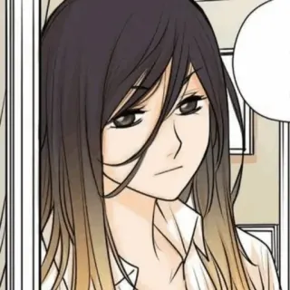 🍙 femme, portrait, dessin animé, illustration, cheveux longs, intérieur telegram sticker