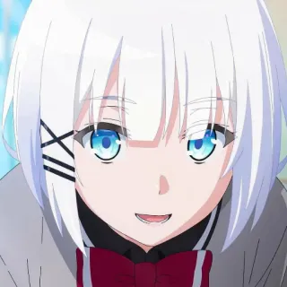 🍁 anime, garota, cabelo branco, fofa, sorrindo telegram sticker