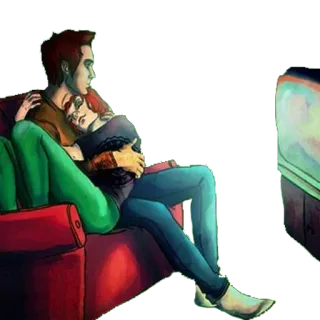 🖤 couple, canapé, détente, télé, amour, intérieur, confort telegram sticker