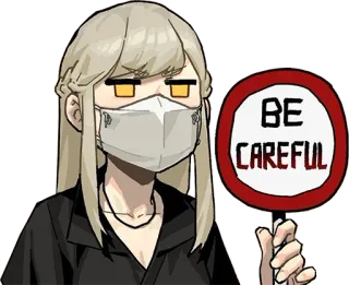 😷 BE CAREFUL caution, safety, warning, mask, anime telegram sticker