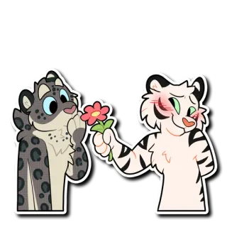🌸 Lampart śnieżny, Biały tygrys, Kwiat, Kreskówka, Zwierzęta, Antropomorficzny telegram sticker