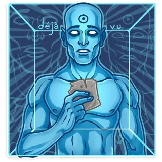 😧 Dr. Manhattan Watchmen déjà vu Dr Manhattan, Watchmen, superhero, blue, comic book, television, movie telegram sticker