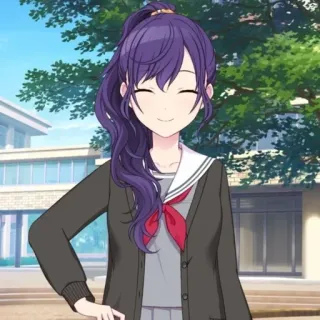 🕳 ragazza anime, uniforme scolastica, sorridente, capelli viola, cartone animato telegram sticker