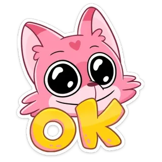 👌 OK 고양이, 분홍색, 귀여운, OK, 긍정적인, 귀여운, 만화 telegram sticker