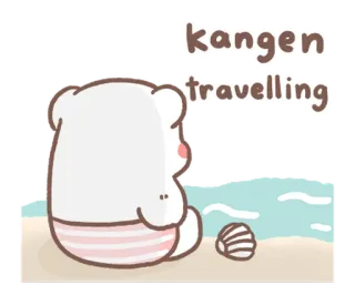 💬 kangen travelling urso, praia, mar, concha, viagem, fofo, solitário telegram sticker