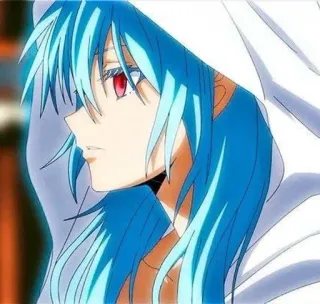 😶 Rimuru Tempest That Time I Got Reincarnated as a Slime anime, cheveux bleus, yeux rouges, personnage, fantaisie telegram sticker
