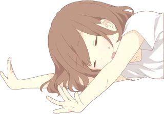 😵 anime, girl, exhausted, tired, lying down, cartoon telegram sticker